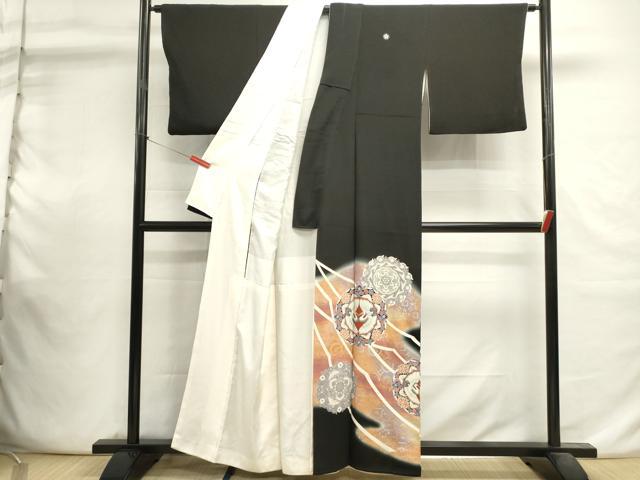 平和屋着物■豪華黒留袖　刺繍　向かい鳥花文　暈し染め　金銀彩　正絹　逸品　DABI0813cd