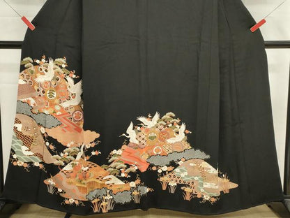 平和屋着物■豪華黒留袖　吉祥飛鶴文　金彩　正絹　逸品　DABI0814cd