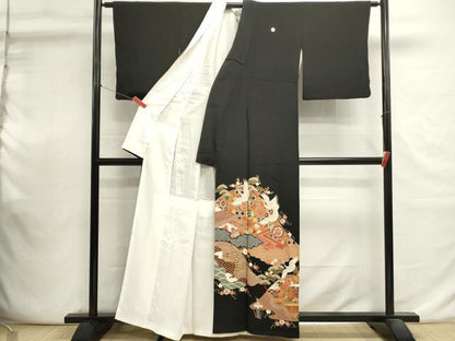 平和屋着物■豪華黒留袖　吉祥飛鶴文　金彩　正絹　逸品　DABI0814cd