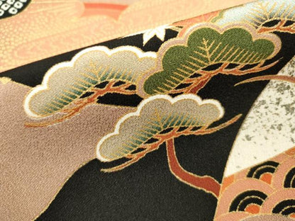 平和屋着物■豪華黒留袖　吉祥飛鶴文　金彩　正絹　逸品　DABI0814cd