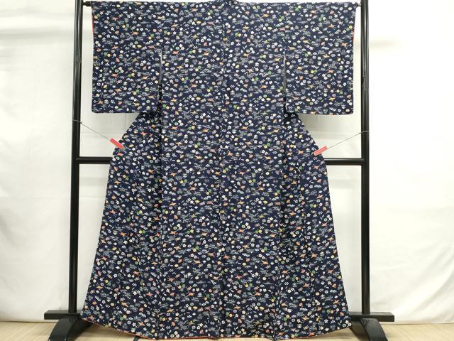 平和屋着物■上質な小紋　型染め　花鳥文　正絹　逸品　DABI0816cd