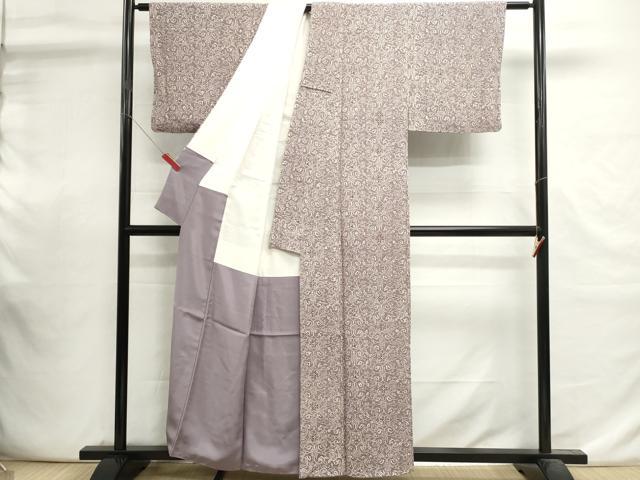 平和屋着物■上質な小紋　葡萄唐草文　鬼しぼ縮緬　正絹　逸品　DABI0817cd