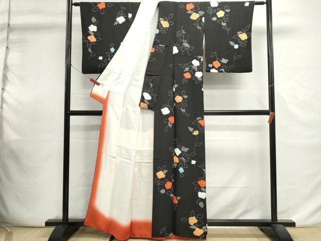 平和屋着物■上質な小紋　絞り　枝花文　黒地　正絹　逸品　DABI0822cd