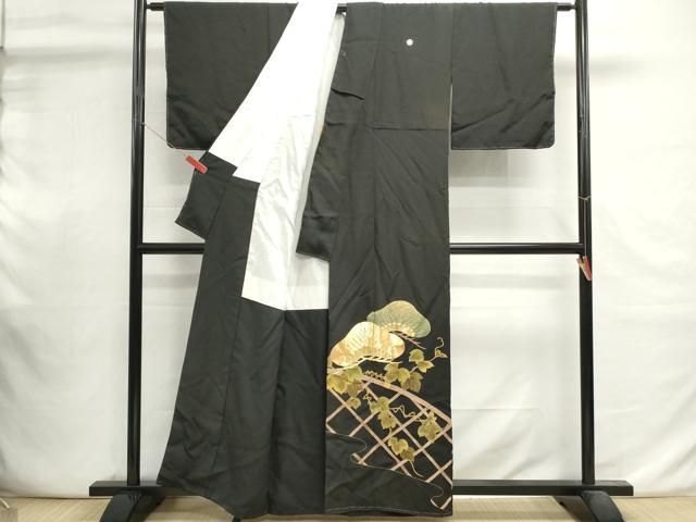 平和屋着物■豪華黒留袖　駒刺繍　籬蔦の葉松文　金彩　正絹　逸品　DABI0825cd