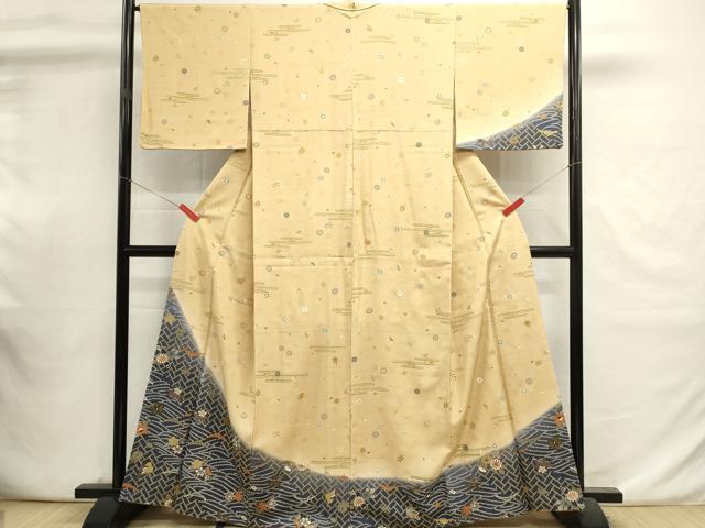 平和屋着物■訪問着　雪輪芝花文　暈し染め　金彩　正絹　逸品　DABI0828cd