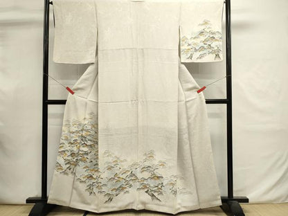 平和屋着物■訪問着　刺繍　枝松文　暈し染め　金彩　正絹　逸品　DABI0830cd