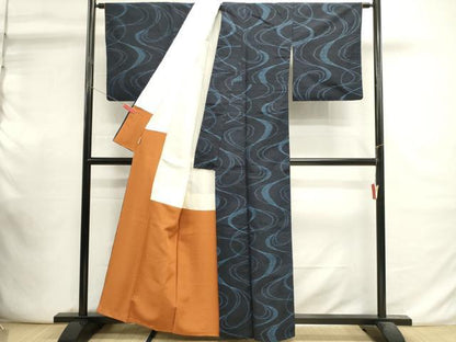 平和屋着物■上質な紬　流水文　やまと誂製　正絹　逸品　DABI0836cd
