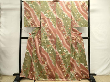 平和屋着物■上質な小紋　御所車花文　暈し染め　金彩　正絹　逸品　DABI0841cd