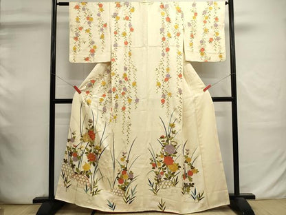 平和屋着物■訪問着　駒刺繍　籬草花文　金彩　正絹　逸品　DABI0845cd