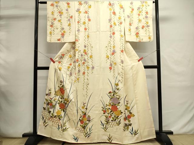 平和屋着物■訪問着　駒刺繍　籬草花文　金彩　正絹　逸品　DABI0845cd