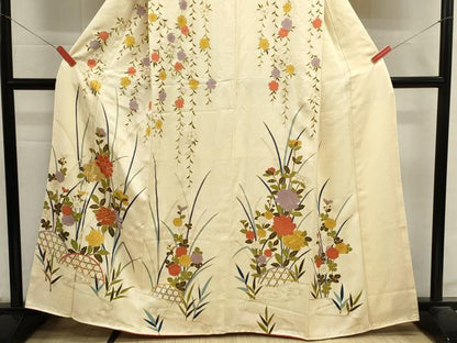 平和屋着物■訪問着　駒刺繍　籬草花文　金彩　正絹　逸品　DABI0845cd