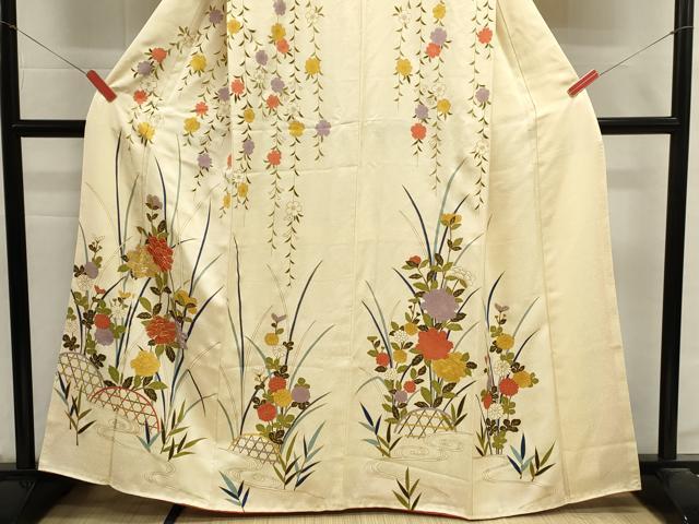 平和屋着物■訪問着　駒刺繍　籬草花文　金彩　正絹　逸品　DABI0845cd