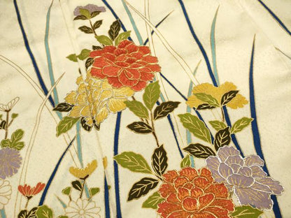平和屋着物■訪問着　駒刺繍　籬草花文　金彩　正絹　逸品　DABI0845cd