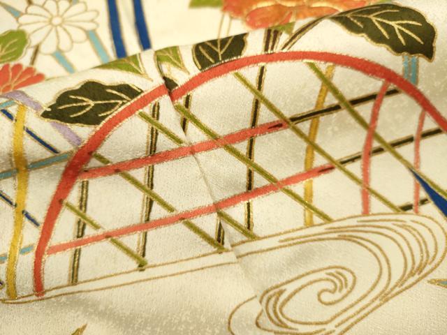 平和屋着物■訪問着　駒刺繍　籬草花文　金彩　正絹　逸品　DABI0845cd