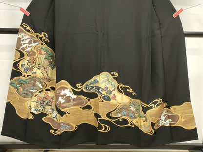 平和屋着物■豪華黒留袖　御所車人物文　金彩　正絹　逸品　DABI0846cd