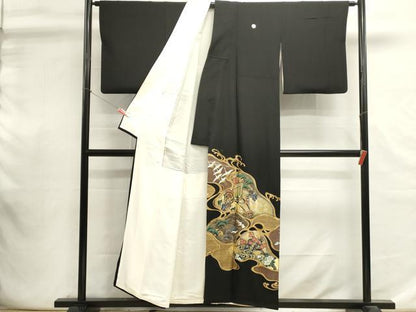 平和屋着物■豪華黒留袖　御所車人物文　金彩　正絹　逸品　DABI0846cd
