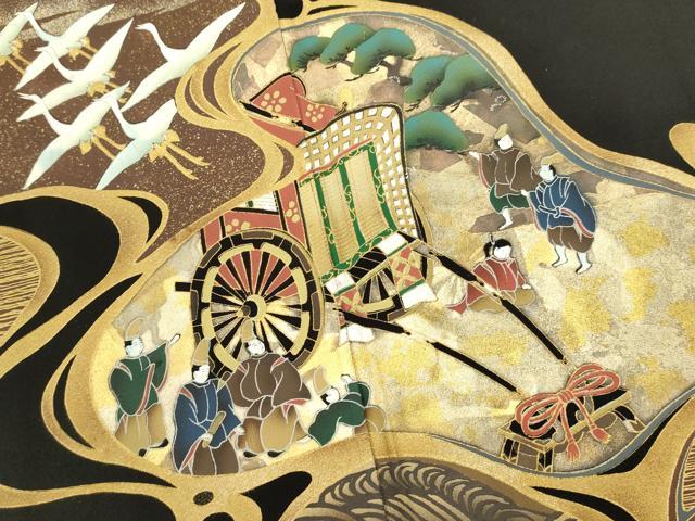 平和屋着物■豪華黒留袖　御所車人物文　金彩　正絹　逸品　DABI0846cd
