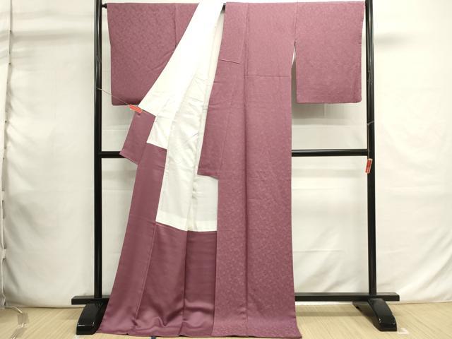平和屋着物■上質な色無地　花尽くし地紋　京紫色　ロング丈　正絹　逸品DABI0848cd