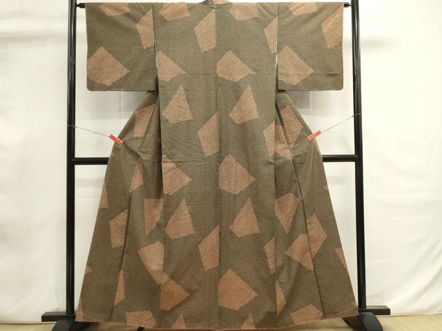 平和屋着物■上質な小紋　紬地　幾何学文　正絹　逸品　未使用　DABI0861cd