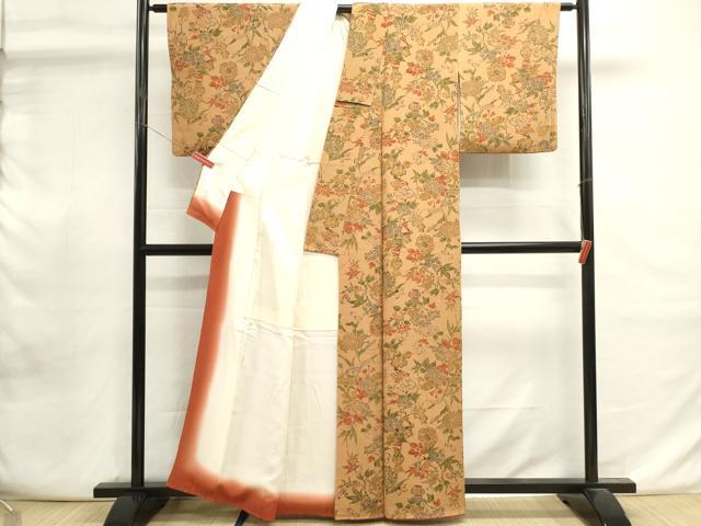 平和屋着物■上質な小紋　手描き　枝花文　金彩　鬼しぼ縮緬　正絹　逸品　DABI0862cd