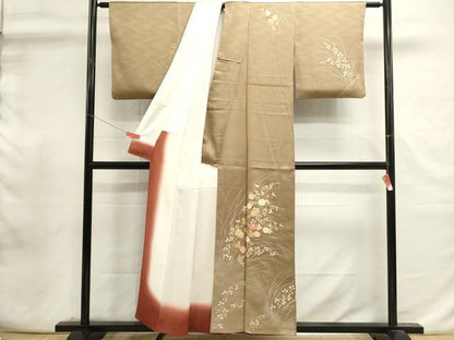 平和屋着物■訪問着　駒刺繍　草花文　暈し染め　金彩　正絹　逸品　DABI0864cd