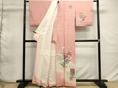 平和屋着物■訪問着　短冊飛鶴文　暈し染め　金彩　正絹　逸品　DABI0867cd