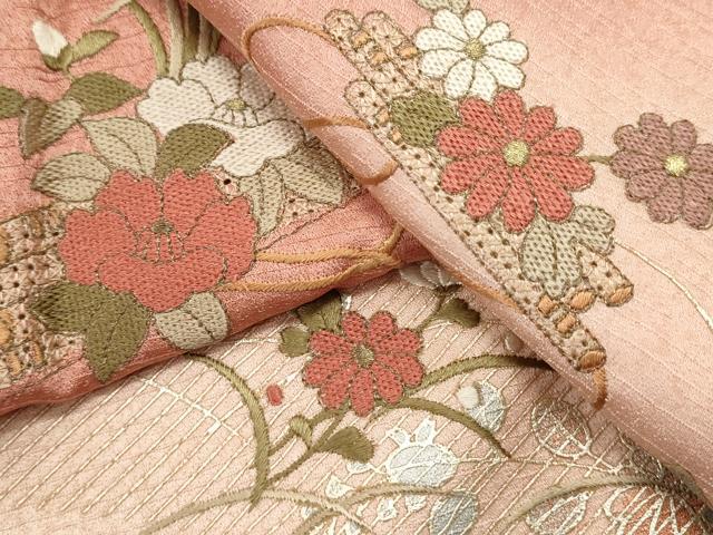 平和屋着物■中国三大刺繍　スワトウ刺繍　汕頭刺繍　訪問着　草花文　暈し染め　銀彩　鈴乃屋扱い　正絹　逸品　DABI0870cd
