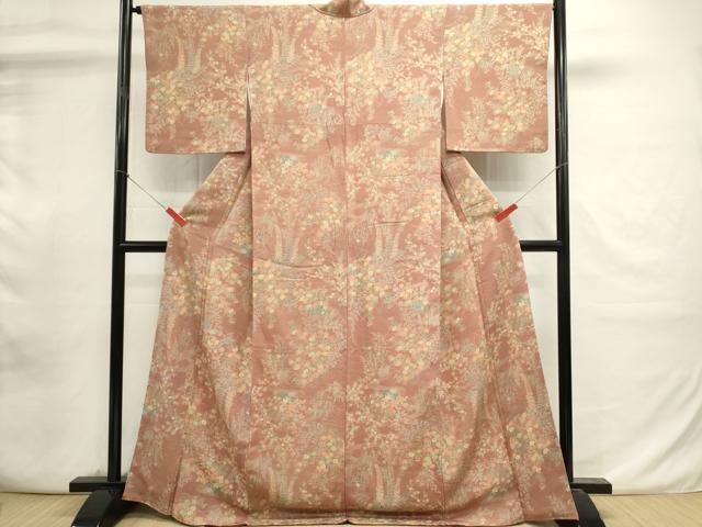 平和屋着物■上質な小紋　流水花文　鬼しぼ縮緬　正絹　逸品　DABI0871cd