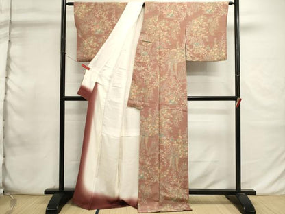平和屋着物■上質な小紋　流水花文　鬼しぼ縮緬　正絹　逸品　DABI0871cd