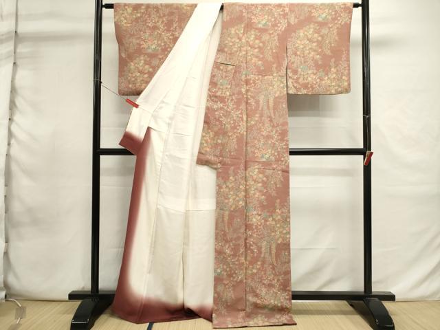 平和屋着物■上質な小紋　流水花文　鬼しぼ縮緬　正絹　逸品　DABI0871cd