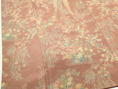 平和屋着物■上質な小紋　流水花文　鬼しぼ縮緬　正絹　逸品　DABI0871cd
