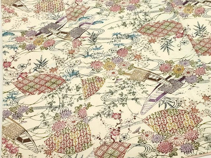 平和屋着物■上質な小紋　型染め　小舟花文　鬼しぼ縮緬　正絹　逸品　DABI0872cd