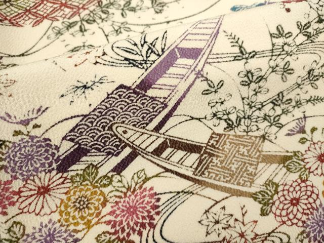 平和屋着物■上質な小紋　型染め　小舟花文　鬼しぼ縮緬　正絹　逸品　DABI0872cd