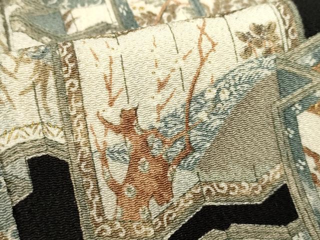 平和屋着物■上質な小紋　屏風花文　黒地　金彩　鬼しぼ縮緬　正絹　逸品　DABI0873cd