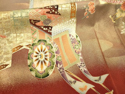 平和屋着物■色留訪問着　幾久重袖　御所車花文　暈し染め　金彩　十二単風　正絹　逸品　DABI0879cd