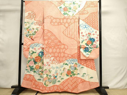 平和屋着物■豪華振袖　駒刺繍　絞り　吉祥草花文　金彩　正絹　逸品　DABI0886cd