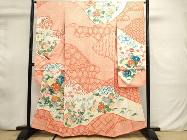 平和屋着物■豪華振袖　駒刺繍　絞り　吉祥草花文　金彩　正絹　逸品　DABI0886cd