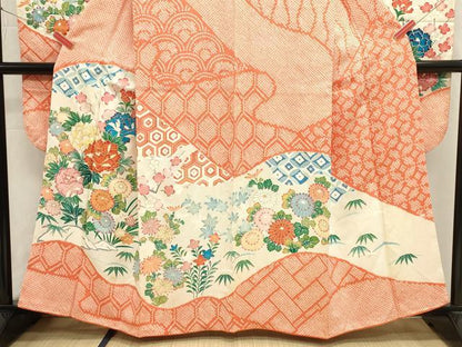 平和屋着物■豪華振袖　駒刺繍　絞り　吉祥草花文　金彩　正絹　逸品　DABI0886cd