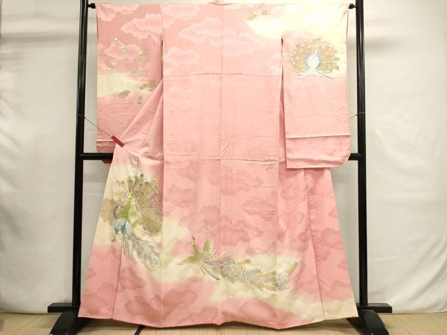 平和屋着物■小振袖　二尺袖　総刺繍　孔雀文　暈し染め　金銀糸　正絹　逸品　DABI0891cd