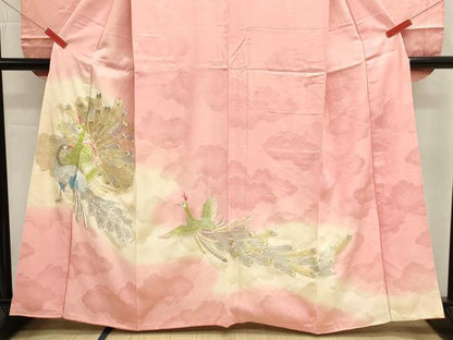 平和屋着物■小振袖　二尺袖　総刺繍　孔雀文　暈し染め　金銀糸　正絹　逸品　DABI0891cd