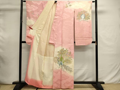 平和屋着物■小振袖　二尺袖　総刺繍　孔雀文　暈し染め　金銀糸　正絹　逸品　DABI0891cd