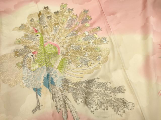 平和屋着物■小振袖　二尺袖　総刺繍　孔雀文　暈し染め　金銀糸　正絹　逸品　DABI0891cd