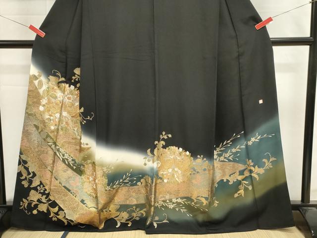 平和屋着物■豪華黒留袖　向かい鳥更紗花文　泰常　暈し染め　金彩　正絹　逸品　DABI0893cd