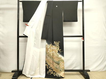 平和屋着物■豪華黒留袖　向かい鳥更紗花文　泰常　暈し染め　金彩　正絹　逸品　DABI0893cd