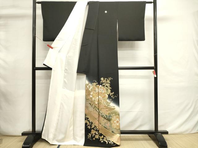 平和屋着物■豪華黒留袖　向かい鳥更紗花文　泰常　暈し染め　金彩　正絹　逸品　DABI0893cd