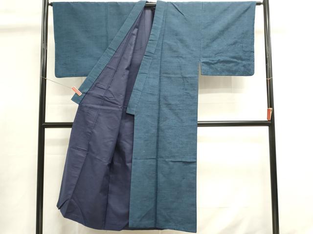 平和屋着物■男性　紬地　アンサンブル　紺瑠璃色　正絹　逸品　DABI0899cd