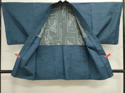 平和屋着物■男性　紬地　アンサンブル　紺瑠璃色　正絹　逸品　DABI0899cd