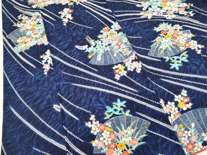 平和屋着物■上質な小紋　絞り　扇面花文　金彩　正絹　逸品　DABI0906cd