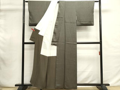 平和屋着物■上質な色無地　霞地紋　海松茶色　正絹　逸品　DABI0908cd
