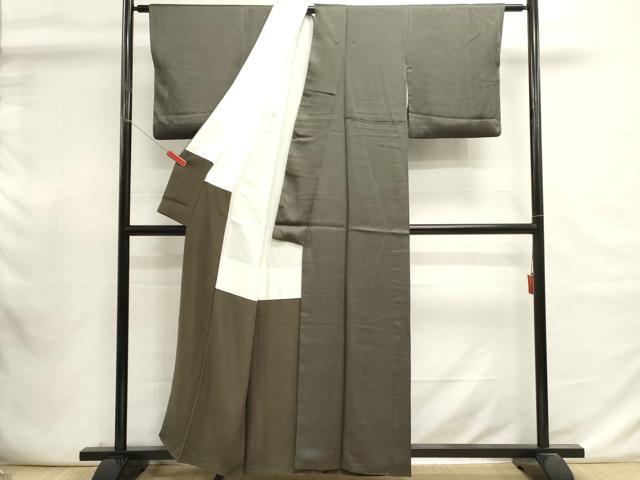 平和屋着物■上質な色無地　霞地紋　海松茶色　正絹　逸品　DABI0908cd